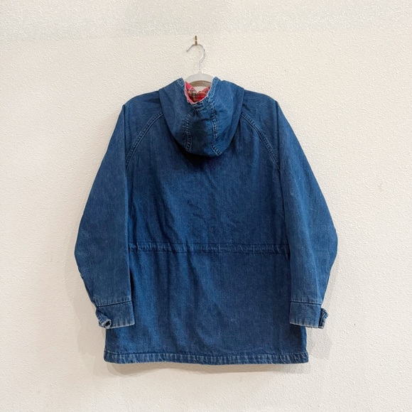 1990s Vintage LL Bean Denim Chore Coat Womens Plaid Lined Barn Jacket - Picture 4 of 6
